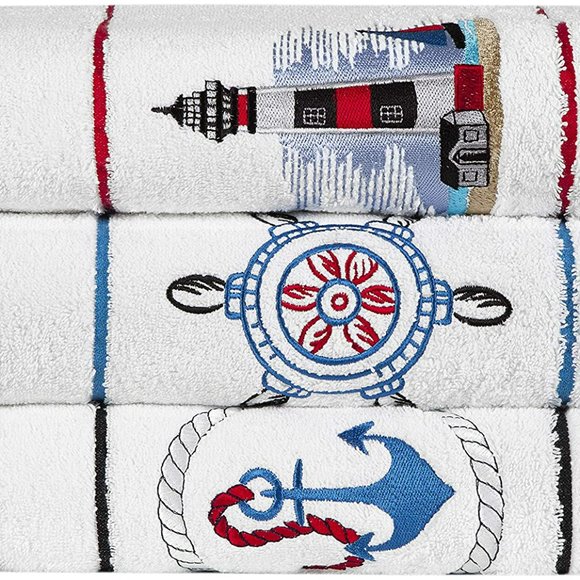 Luxury Nautical Bath Towels, 100% Turkish Cotton - Set of 3 - Towel Set - Picture 2 of 8